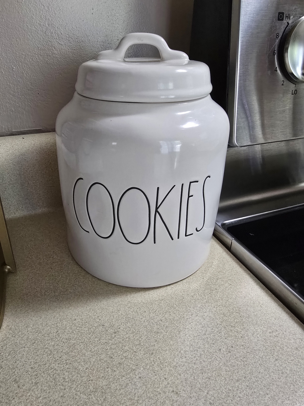 Rae Dunn White Ceramic Cookie Canister with Black Lettering